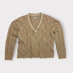 Major Label Group Women’s V-Neck Cable Knit Tan Sweater Size Large